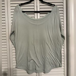 Fabletics off shoulder light aqua lounge 3/4 sleeve top. Sz L